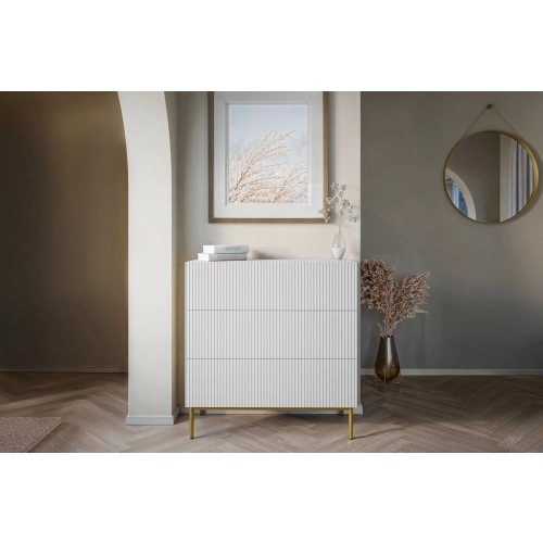 Komoda z szufladami Nicole 100 cm - biały mat / złote nóżki